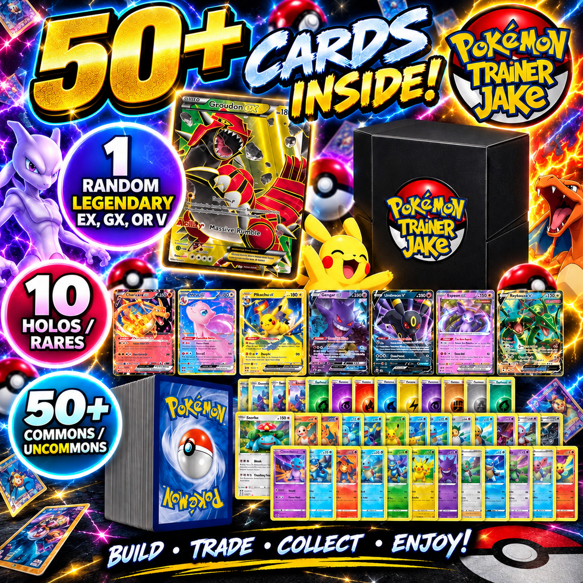 Legendary & Mythical Ultra Rare Battle Bundle | 50+ Pokémon Cards | 1x Ultra or Double Rare Legendary/Mythical Guaranteed | Holos & Rares Included! | Perfect Gift