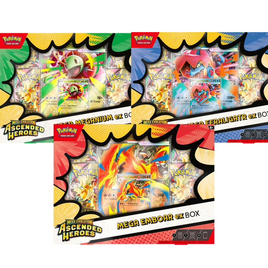 Ascended Heroes Mega Meganium, Emboar, or Feraligatr Ex Box
