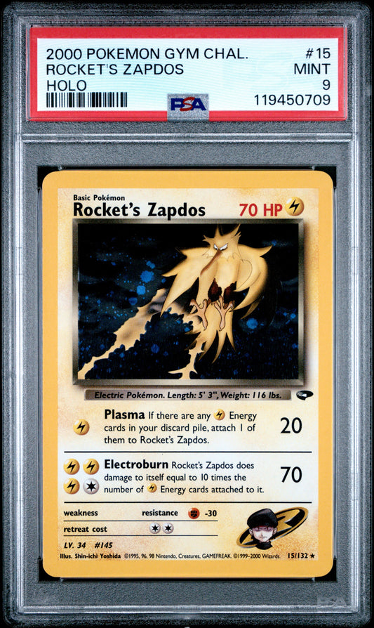 2000 POKEMON GYM CHALLENGE #15 ROCKET'S ZAPDOS HOLO